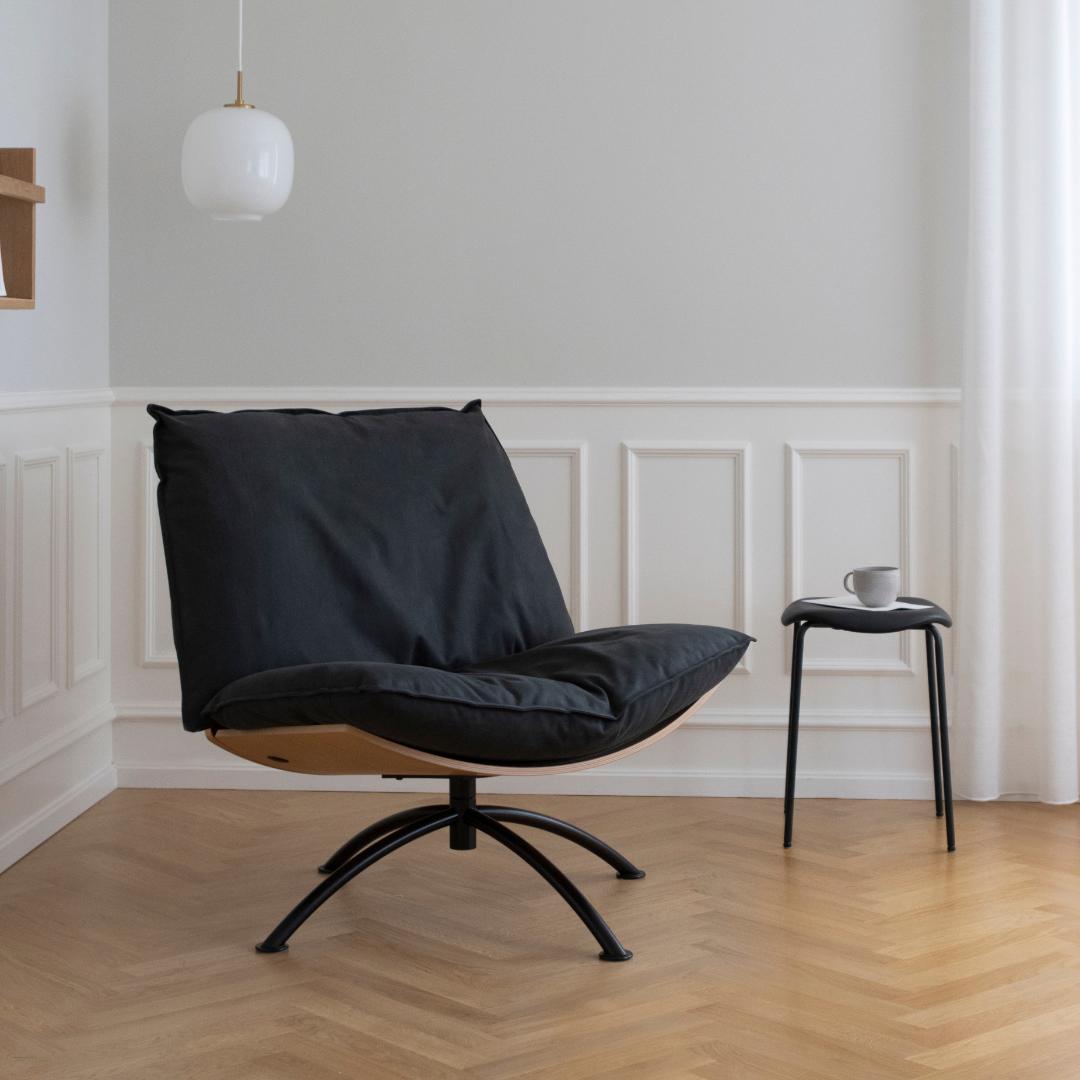 PRIMETIME - Lænestol med skammel, Børstet stål, NATURE BOUCLE CREME NR. 24