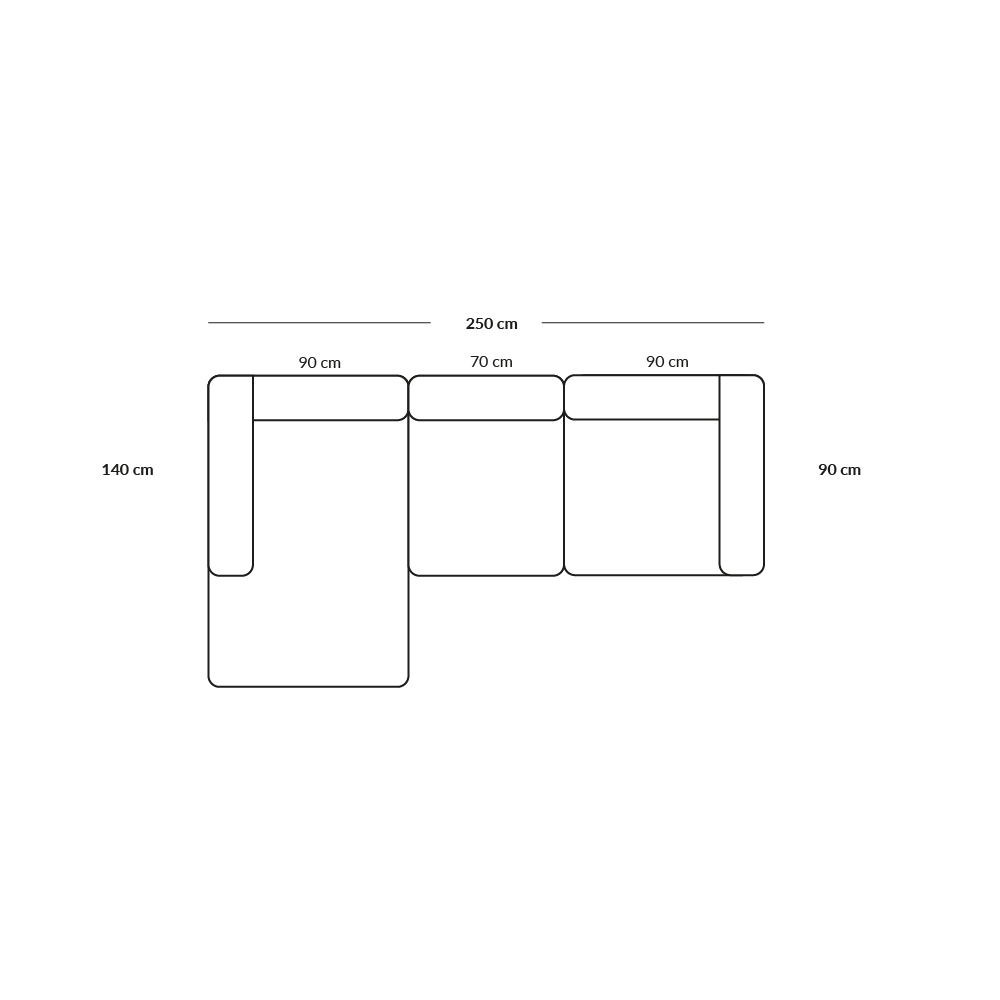 BASECAMP Chaiselounge - Venstre Chaiselongue, 3 moduler, 140x250cm