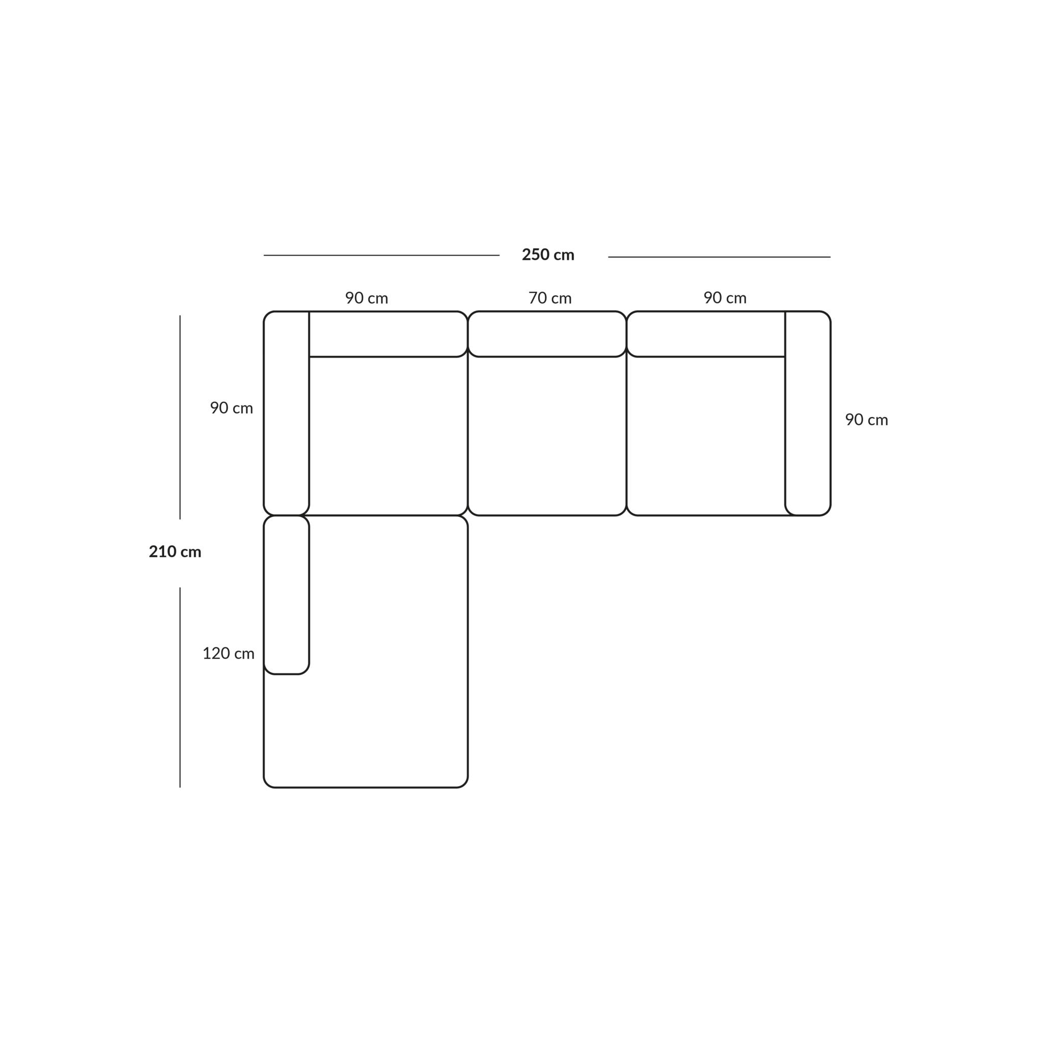 BASECAMP Small family - venstre open end, 4 moduler, 210x250cm, Cosmo Grey nr. 30