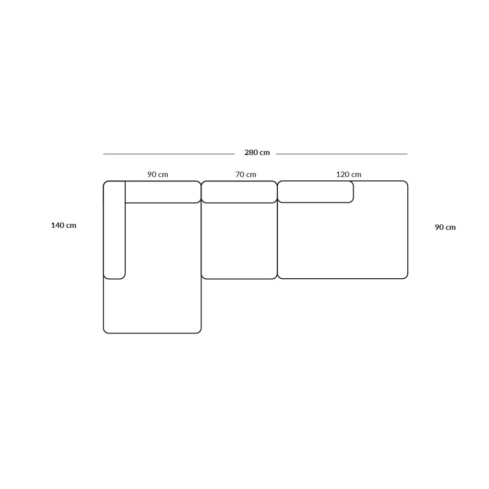 BASECAMP Open End - Venstre Chaiselongue, 3 moduler, 140x280cm