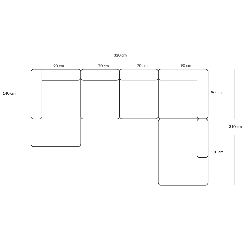BASECAMP Family - Venstre Chaiselongue, 5 moduler, 210x320cm