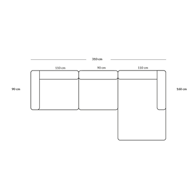 BASECAMP XL Chaiselounge - højre chaiselounge, 3 moduler, 160x310cm