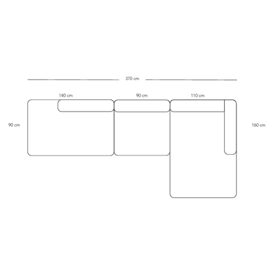 BASECAMP XL Open End - højre chaiselounge, 3 moduler, 160x340cm