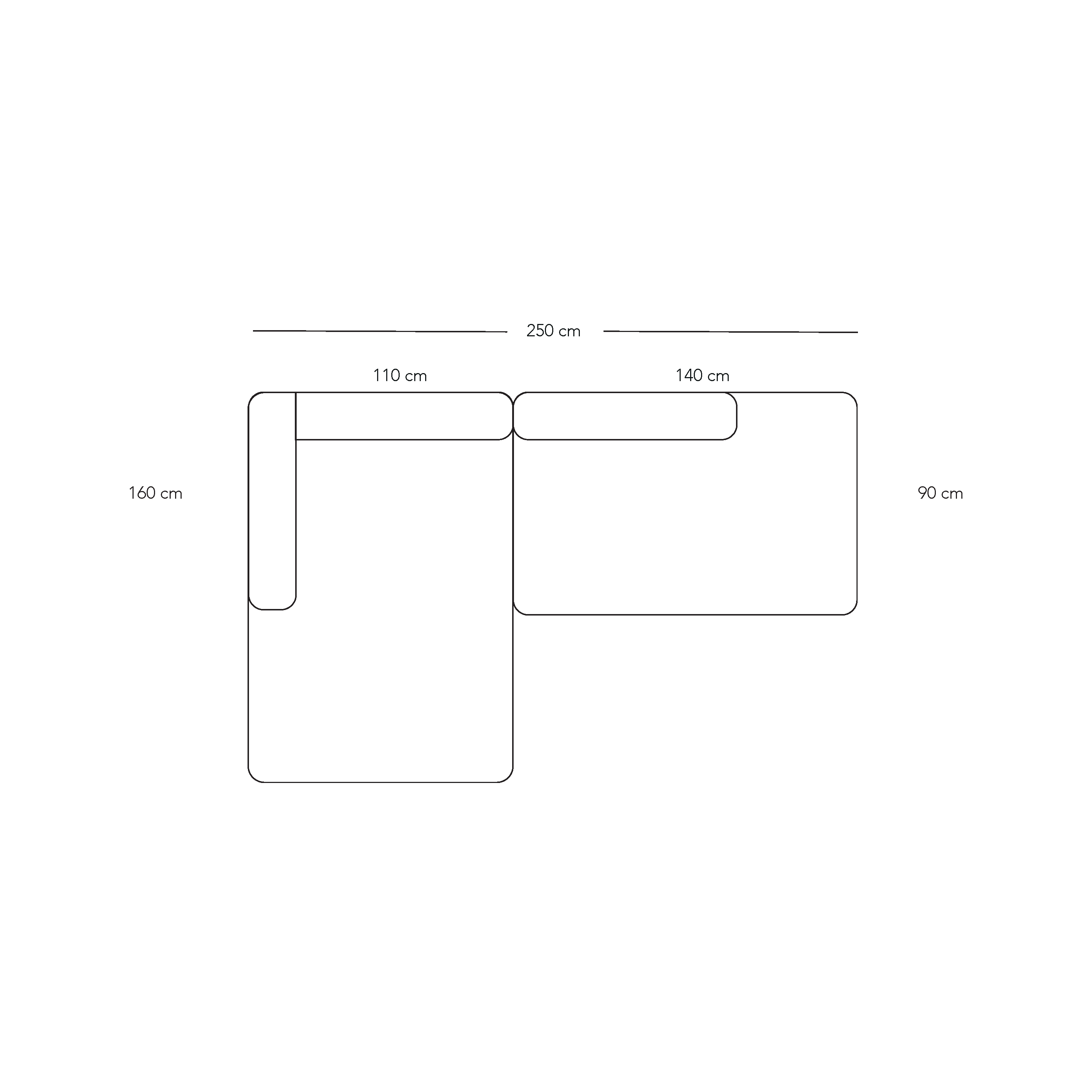 BASECAMP XL Small Open End - Venstre Chaiselongue, 2 moduler, 160x250cm