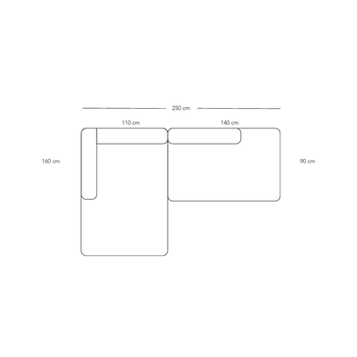 BASECAMP XL Small open end - venstre chaiselounge, 2 moduler,160x250cm