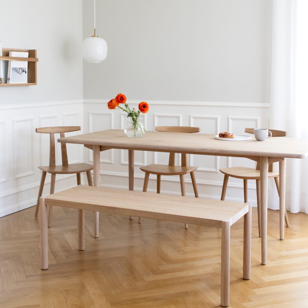 HOLMEN - Rektangulært spisebord, Egetræ, hvidolie, lille