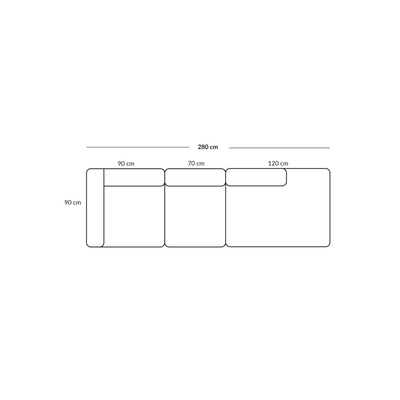 BASECAMP Three seater open - venstre corner, 3 moduler, 90x280cm