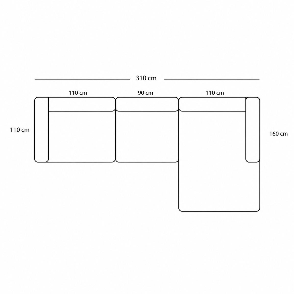 BASECAMP XL Deep Chaiselounge - Højre Chaiselongue, 3 moduler, 160x310 cm