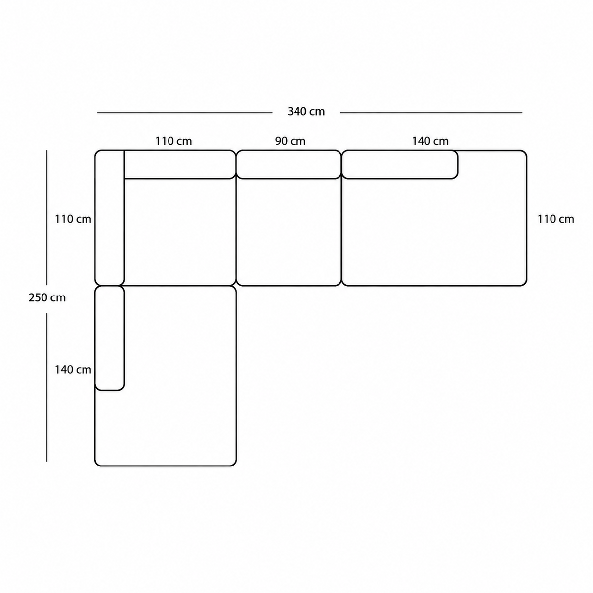 BASECAMP XL Deep Open End Open - Venstre Open End, 4 moduler, 250x340 cm