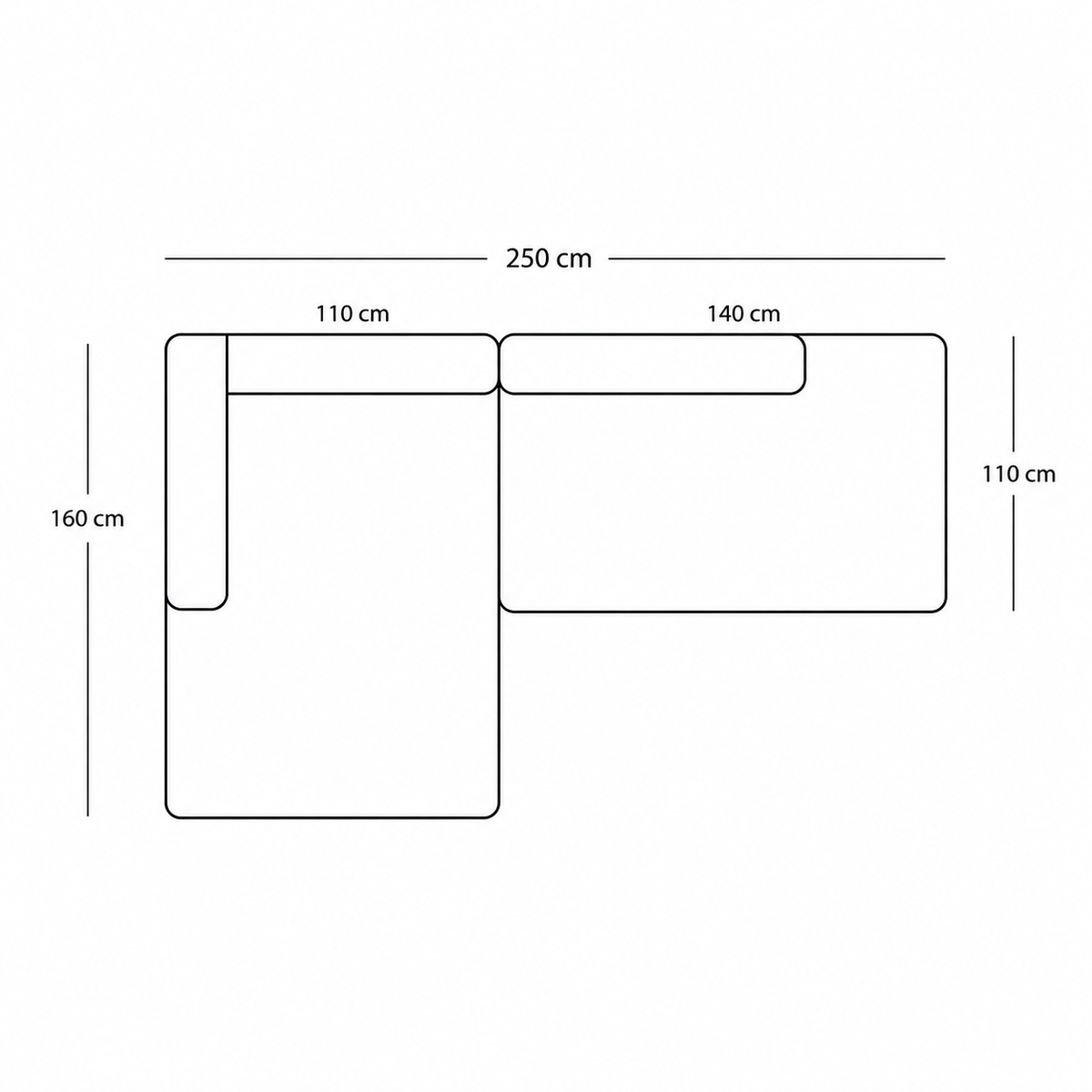 BASECAMP XL Deep Small Open End - Venstre Chaiselongue, 2 moduler, 160x250 cm