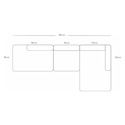 BASECAMP XL Open End - højre chaiselounge, 3 moduler, 160x340cm